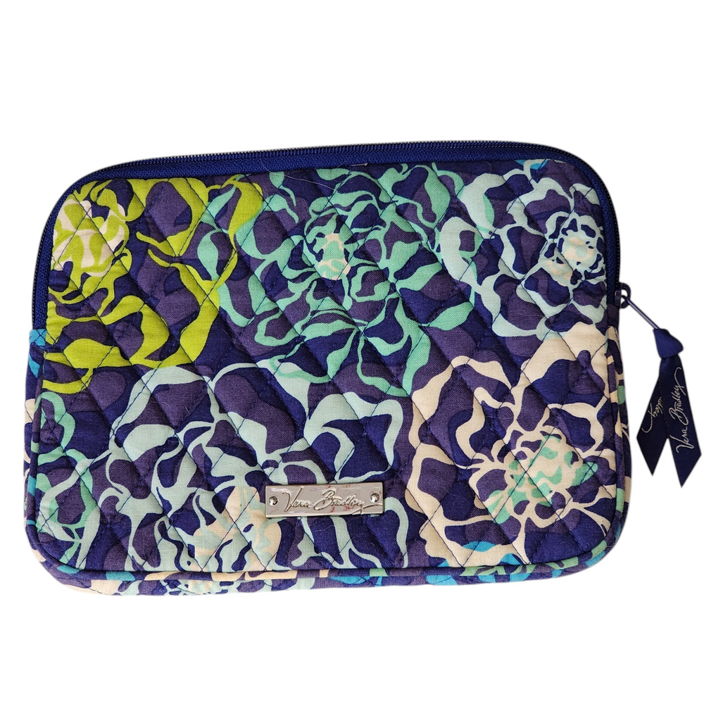 Vera Bradley Cosmetic Case Blue White Green Floral‎ 9"x7" Travel Vacation Clutch